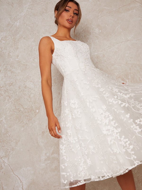 Bridal Strapless Lace Midi Dress in ...